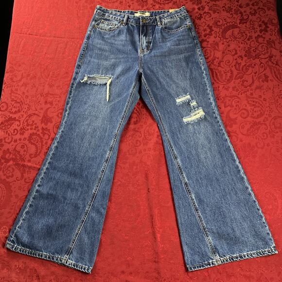 Rock & Roll Jeans Womens 30x30 Blue High Rise Palazzo Flare Wide Denim Boho NEW - Picture 1 of 16